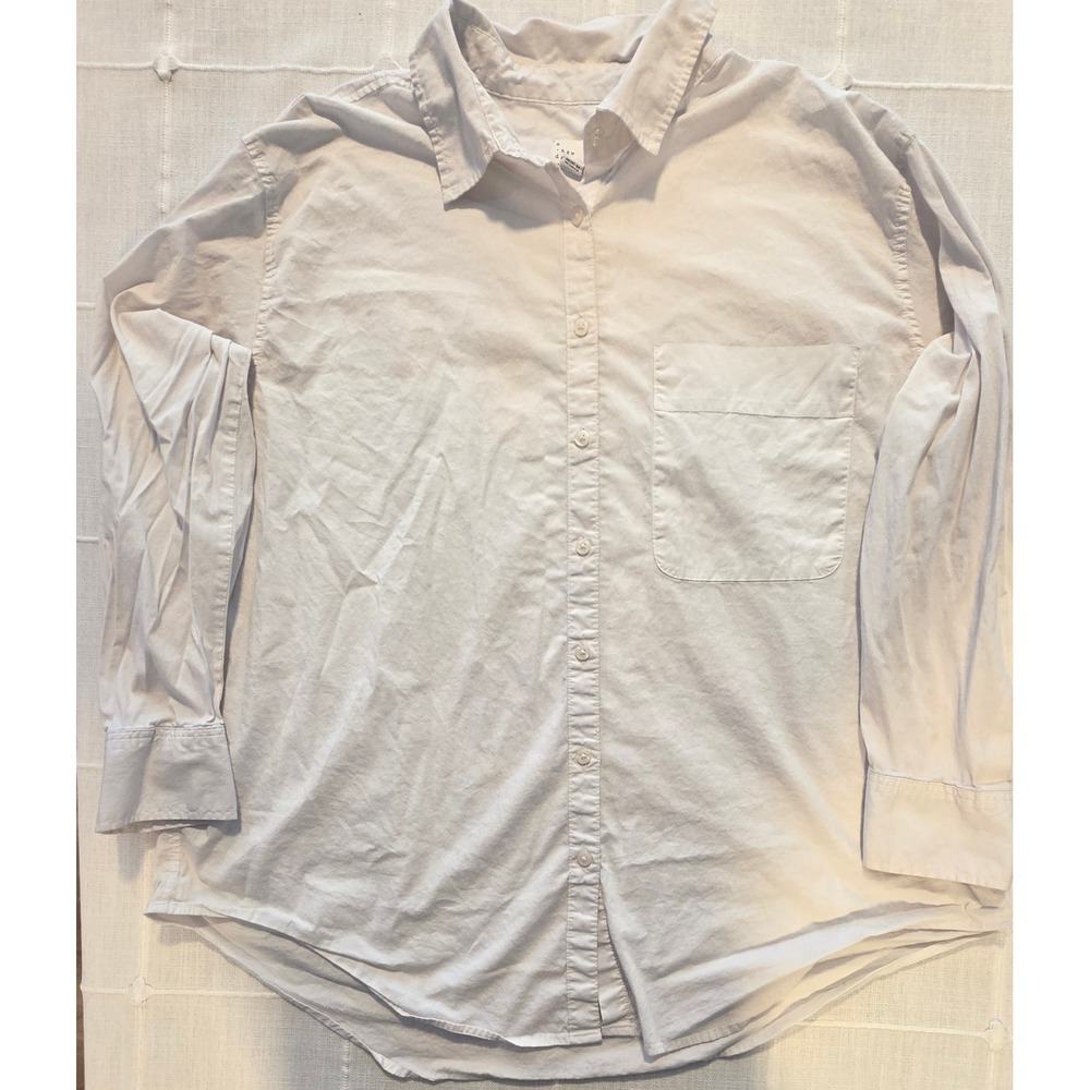 A New Day White Long Sleeve Button Down Shirt XXL Chest Pocket Curved Hem